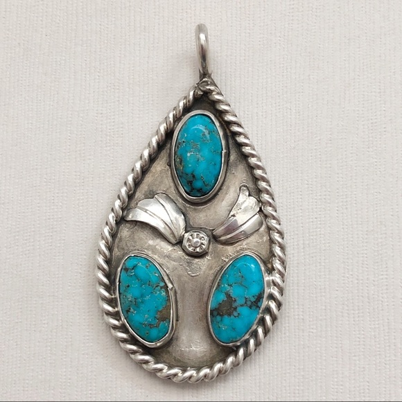 Navajo Norman Lee Sterling Silver Turquoise Pendant